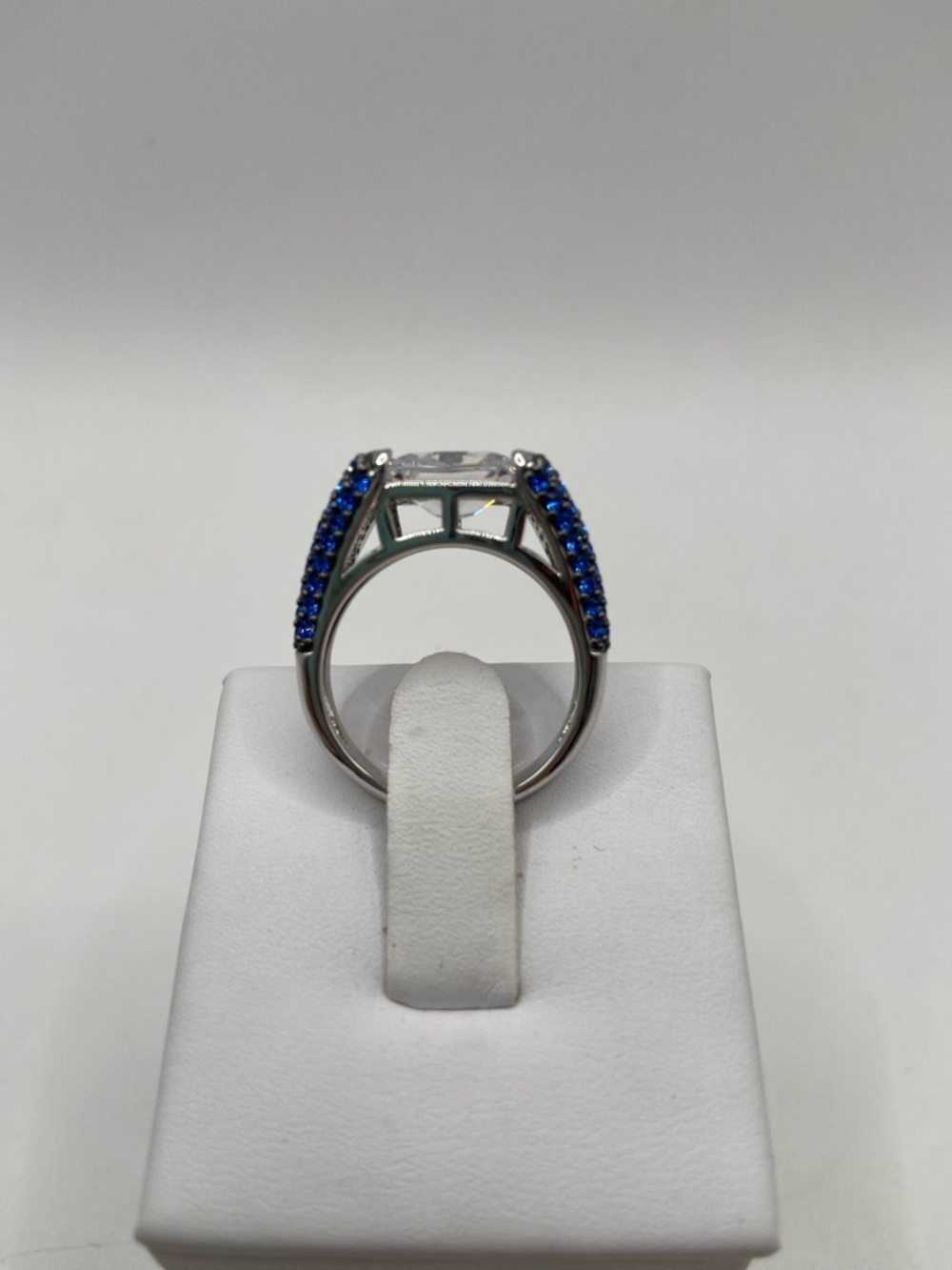 Real Collectibles Silver Radiant Cut Simulated Diamond Blue Sapphire Ring Size 8 - Picture 5 of 8